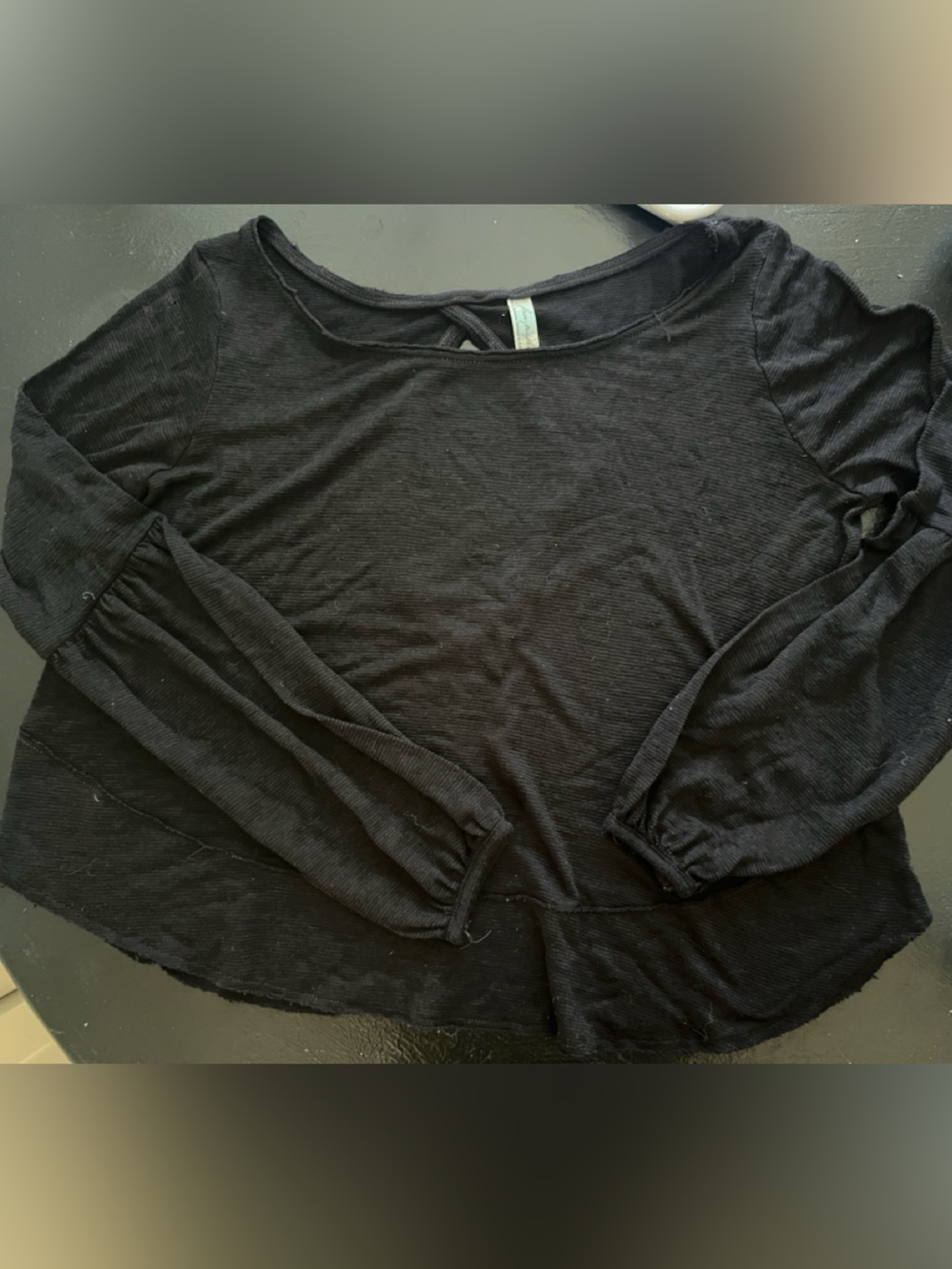 Free People Black Long Sleeve Ribbed Top